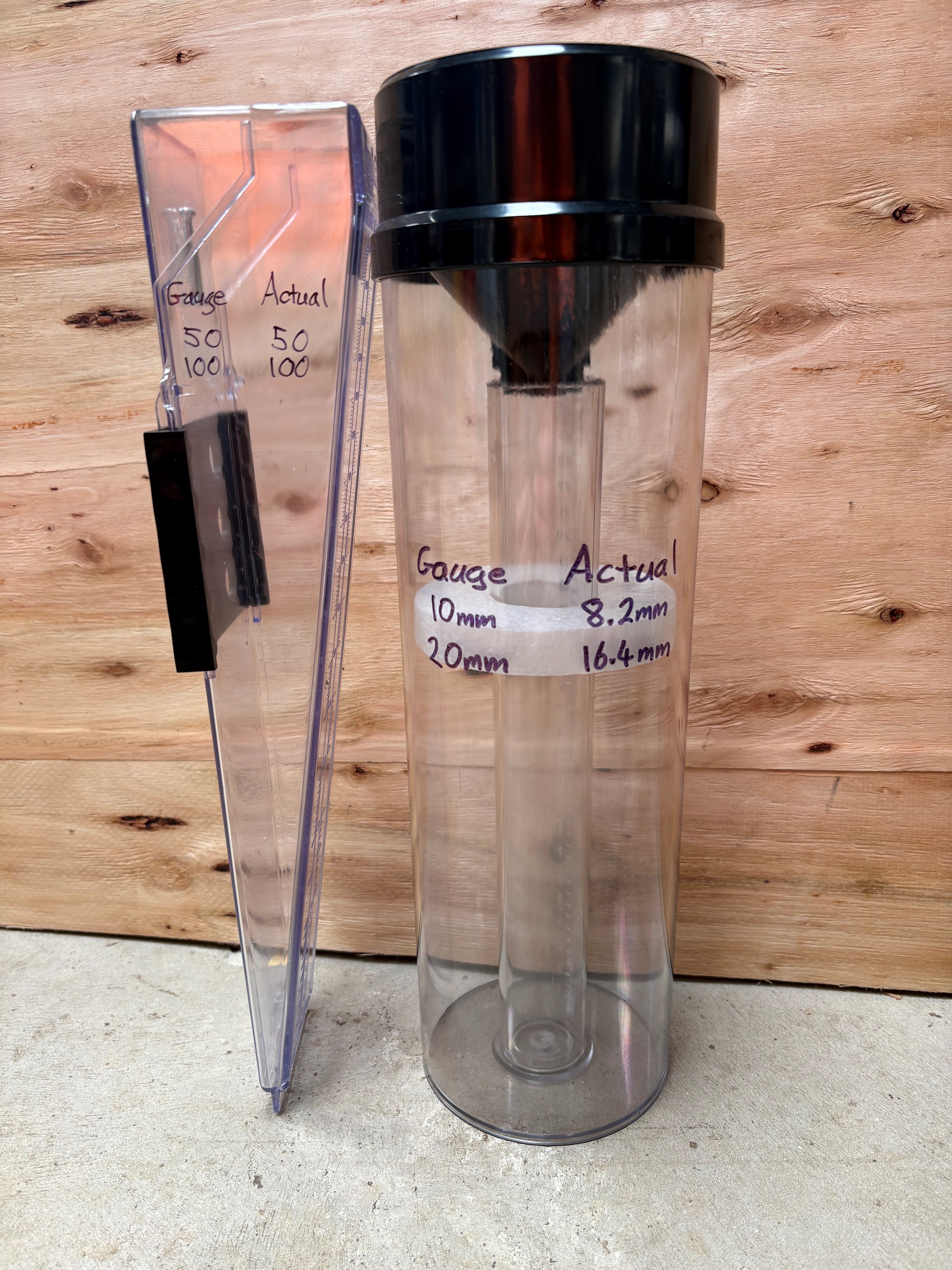 Manual rain gauges aren't always accurate. Image shows the measured accuracy of 2 commonly available manual rain gauges